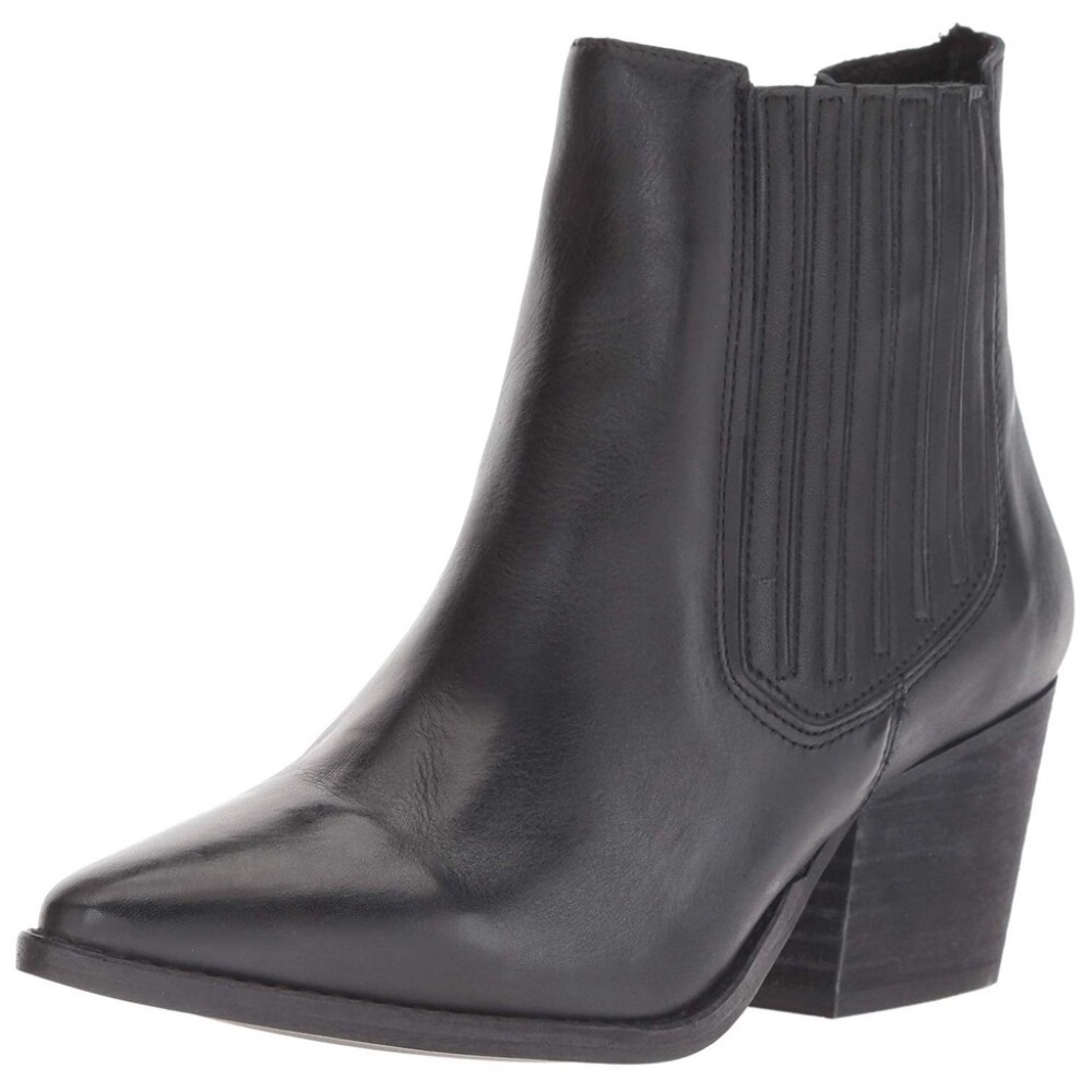 Black Genuine Leather Pointed Toe Ankle Boots - Picture 2 of 3